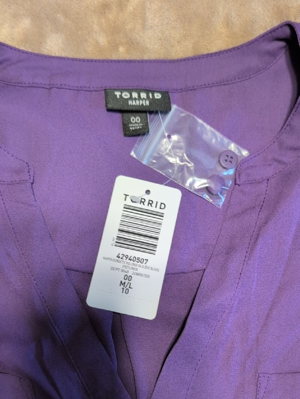 torrid Harper Purple V-Neck 3/4 Sleeve Blouse Size 00 - Picture 2 of 4